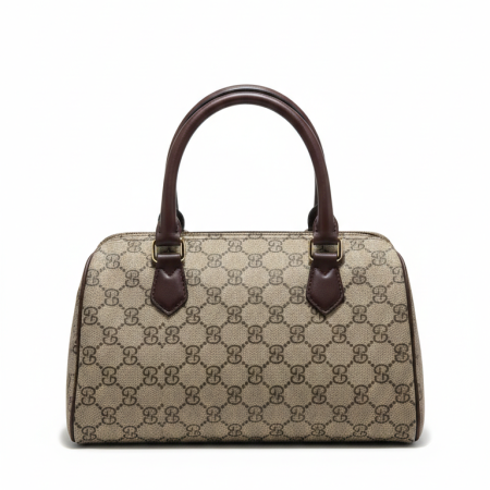 Trendz Women’s Luxury Monogram Print Handbag - Stylish Structured Satchel with Dual Top Handles and Spacious Compartments - Premium Fashion Bag for Work, Travel & Formal Events (Beige/Brown)