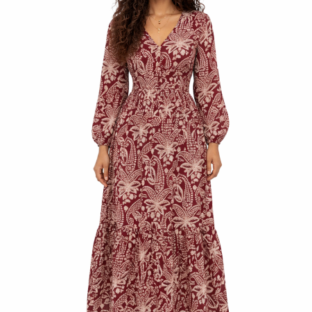 Women's Ethnic Floral Print Pure Cotton Ankle Length One Piece Dress