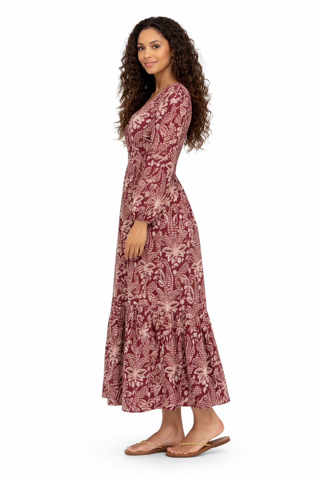 Women's Ethnic Floral Print Pure Cotton Ankle Length One Piece Dress - Image 3