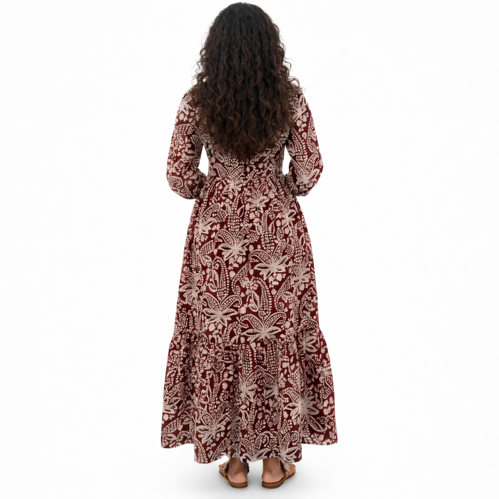 Women's Ethnic Floral Print Pure Cotton Ankle Length One Piece Dress - Image 2